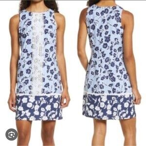 Eliza J | BLUE FLORAL | Lace Trim Shift SHEATH Dress | Sleeveless Size 2 NWT